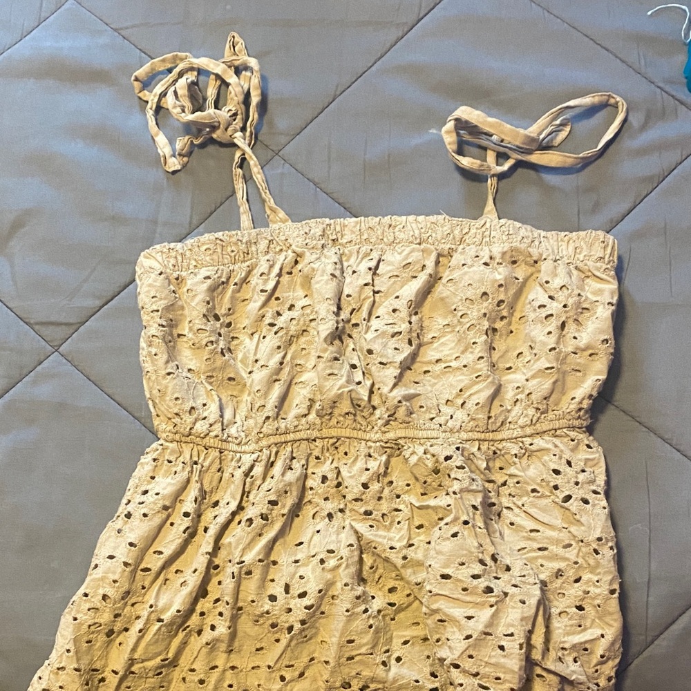 American Eagle Outfitters Beige Eyelet Crop Top